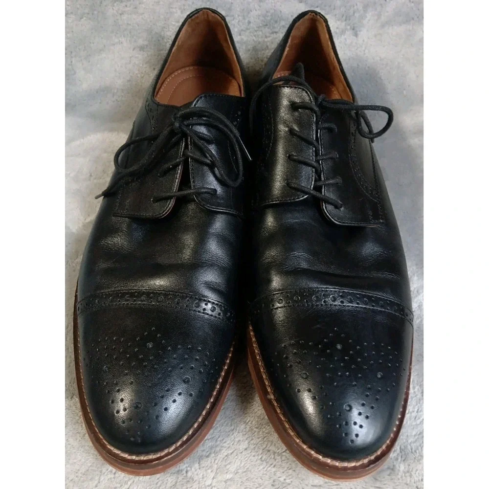 Johnston Murphy Mens Dress Shoes‎ Sz 10 Black Leather Cap Toe Oxfords